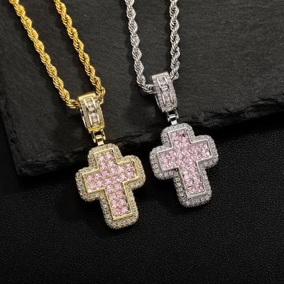 Mode T-Quadrat Zirkon Rosa Kreuz Halskette, Personalisierter Europäischer und Amerikanischer Street Hip-Hop Trend Schmuck