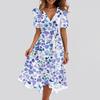 Women's Fashion Casual V Neck Short Sleeve Ruffled Vintage Printed Dresses