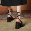 Fashion Luxury Designer Women's Sandals Sexy Ankle Strap Buckle Square Toe Chunky High Heels Black Summer Black Elegant Slingback Pumps