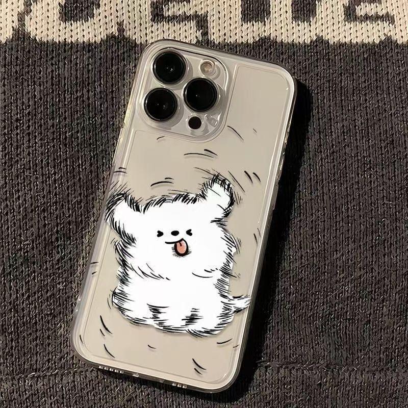Cute Cartoon Puppy Shockproof Transparent Case For iPhone 16 15 14 13 12 11 Pro Max X Xs XR Max Couple Phone Case Bumper Cover