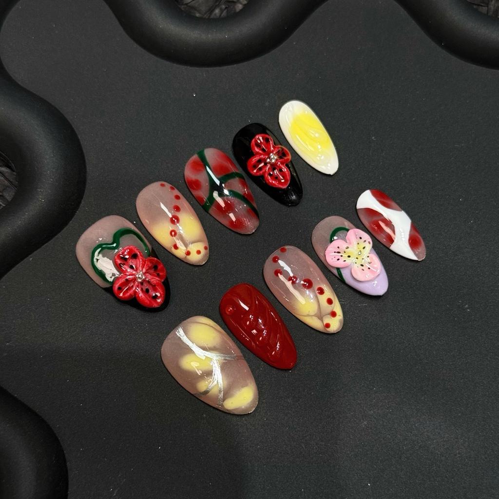 10PCS Gentle False Nails with Smudging Design Natural Unbreakable Nail Simple Wear for Working Dating or Partying