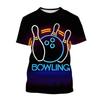 Men's Bowling Pattern T-shirt Harajuku Street Fashion Sports Loose  Round Neck Comfortable Short Sleeve Top