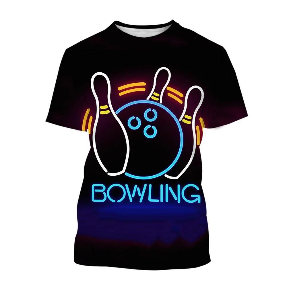 Men's Bowling Pattern T-shirt Harajuku Street Fashion Sports Loose  Round Neck Comfortable Short Sleeve Top