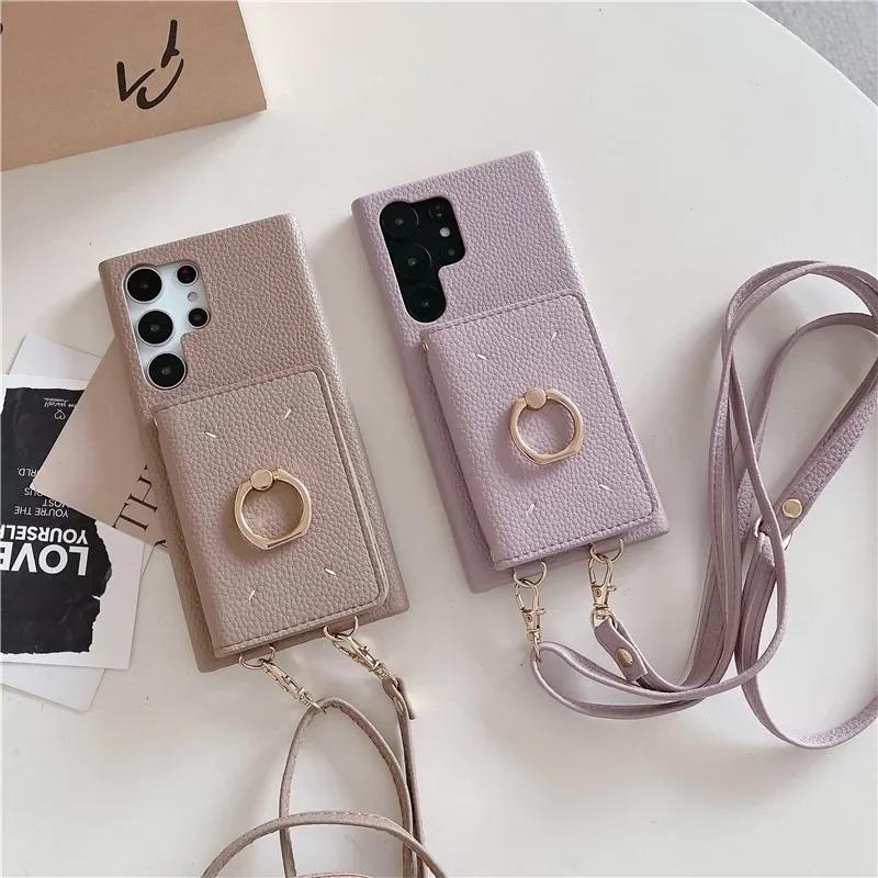 Leather Crossbody with Card Holder Phone Case for Samsung Galaxy S23 FE S24 Ultra S22 Plus A13 A22 A33 A14 A24 A34 A53 A54 Cover