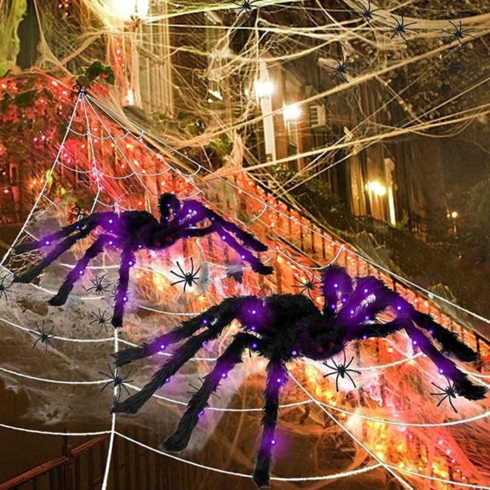 Purple Halloween Spider Decoration LED Lights Giant Spider Prop Indoor Outdoor Decor