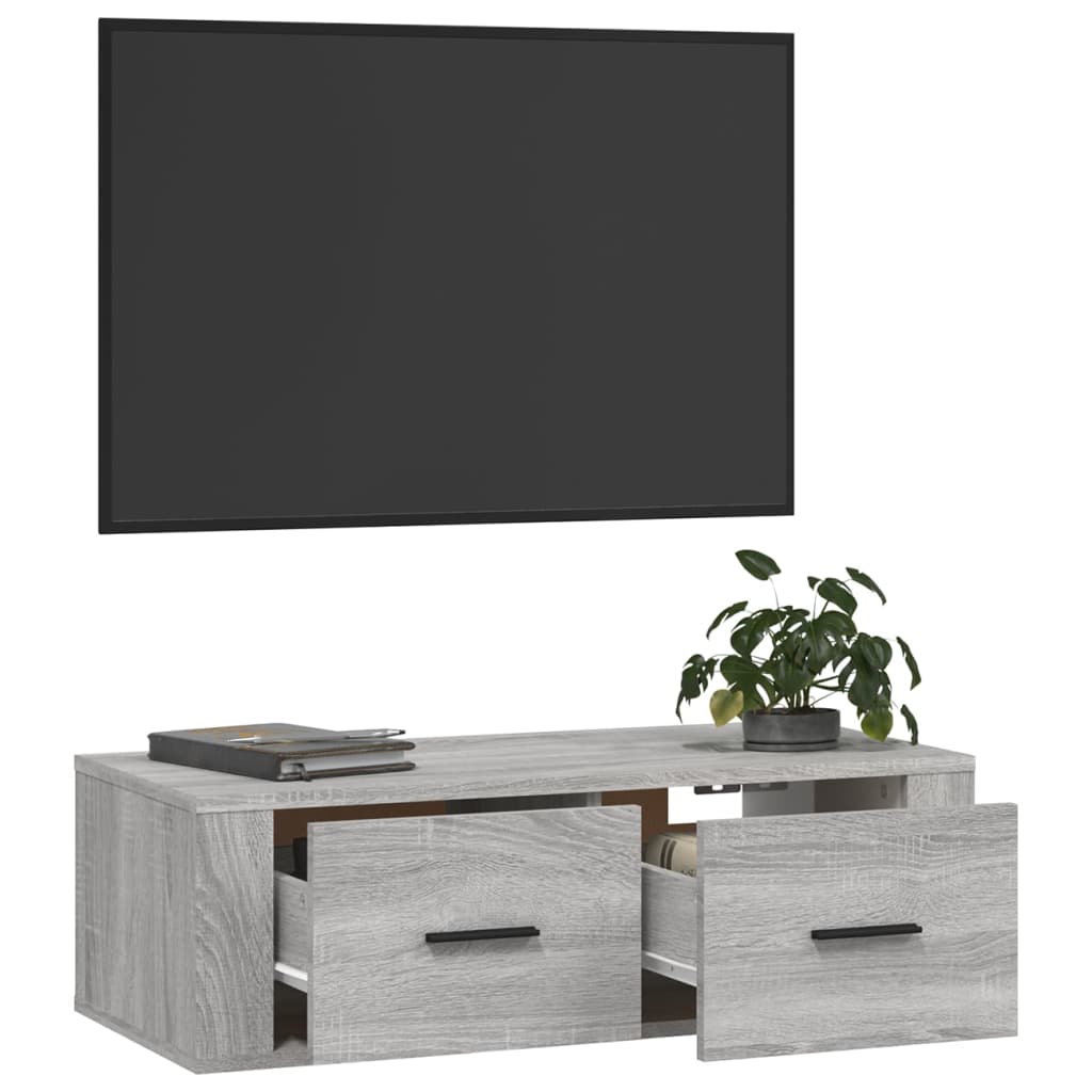 Vidaxl Wisząca Szafka Pod Tv, Szary Dąb Sonoma, 80X36X25 Cm