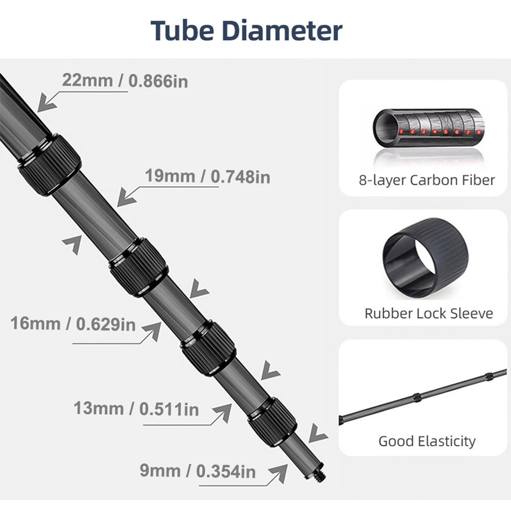 Handheld Microphone Boom Arm 6 Section Extendable Mic Arm Carbon Fiber Boom Pole for Microphones 1 4 Inch Screw &