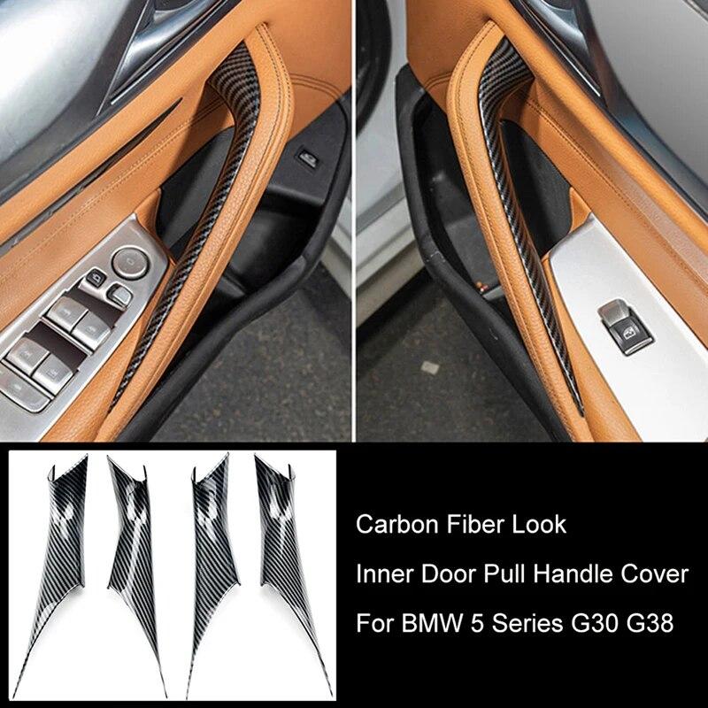 Pentru BMW Seria 5 G30 G38 2018-2023 din fibră de carbon neagră, panou interior al ușii mașinii, capac pentru mâner, garnitură de protecție