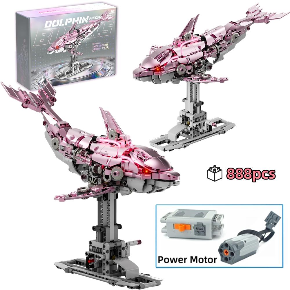Motorized Dolphin Building Kit 888Pcs Light Up Ocean Creature Series Linkage Creative MOC Desk Decor Gift For Adults Kids