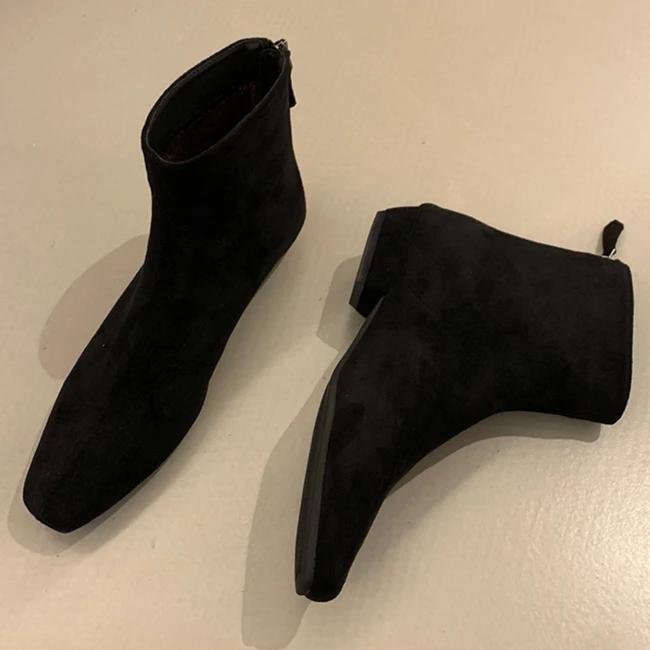 

Женские ботильоны из замши, теплые, с квадратным носком, кожаные, зимние, брендовые, плюшевые, хлопковые, трендовые, на низком каблуке, челси, модные, удобные, Botas Mujer 40