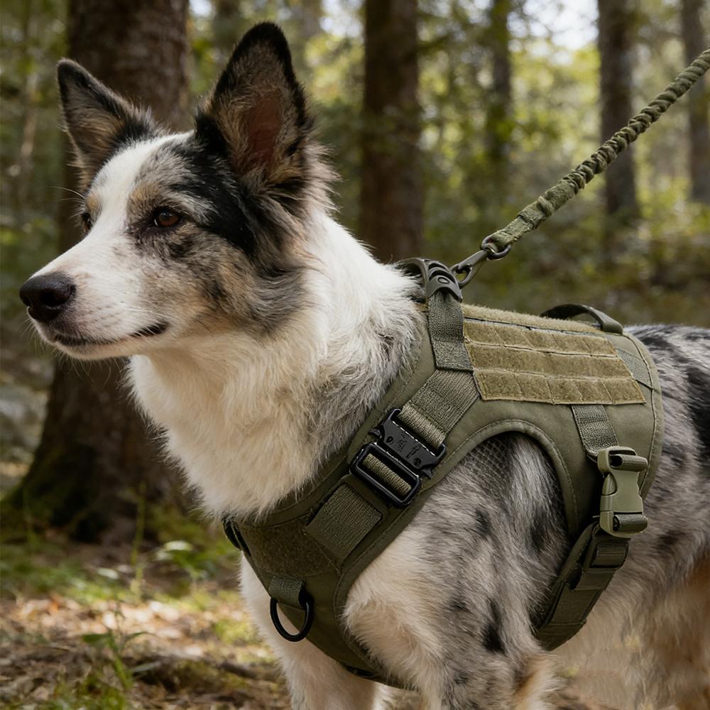 Tactical Dog Harness Collar Leash Set Dog Vest with Molle System & Handle Adjustable for Medium Large Dogs Outdoor Training