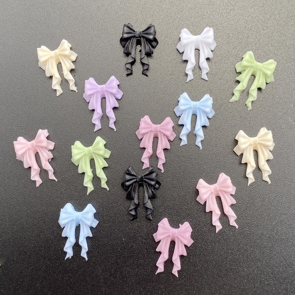 50PCS Mixed Resin Cute Mini Colorful Bow Streamer Flat Back Rhinestone DIY Nail Art Applique Crafts Accessories