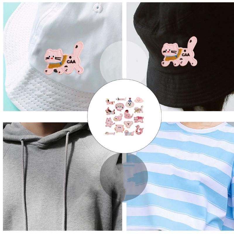 17Pcs Animal Iron On Fabric Patches Adhesive Embroidery Applique For Jackets Backpacks Clothing Decoration Sewing Craft