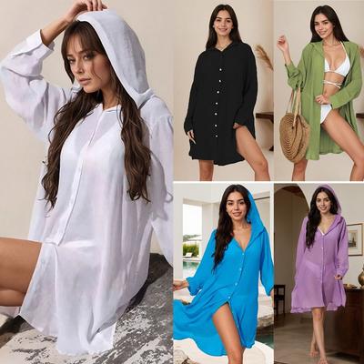 Robe tunique boutonnée oversize à manches longues Robe chemise Couvre-maillot de bain de plage Tenue de vacances