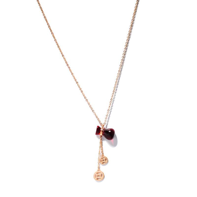 Gold Plated Red Gourd Clavicle Necklace for Women