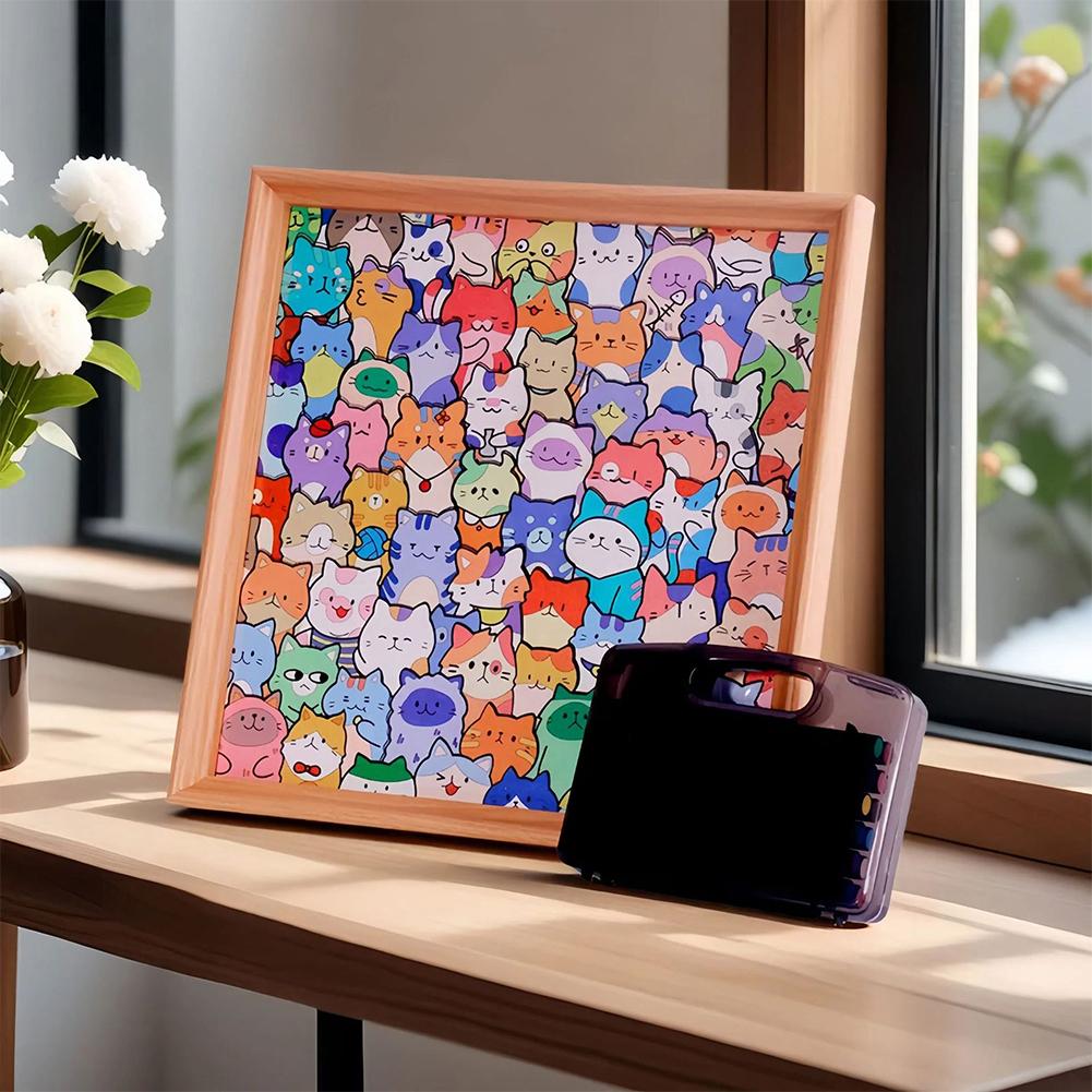 Kreslené roztomilé kotě Dřevěné puzzle Hračky Kreativní ručně malovaná DIY montážní hračka Puzzle Vánoční dárek