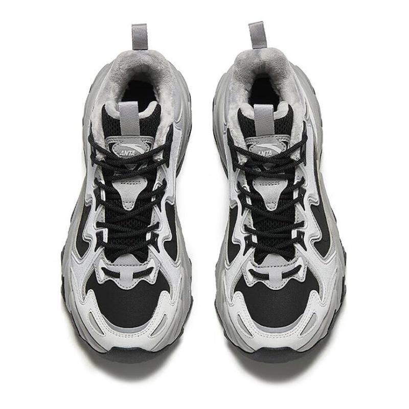 Anta Rock Fleece Lined Comfortable Slip Resistant Thermal Mid top Casual Shoes Women's Gray Black 122448950-3