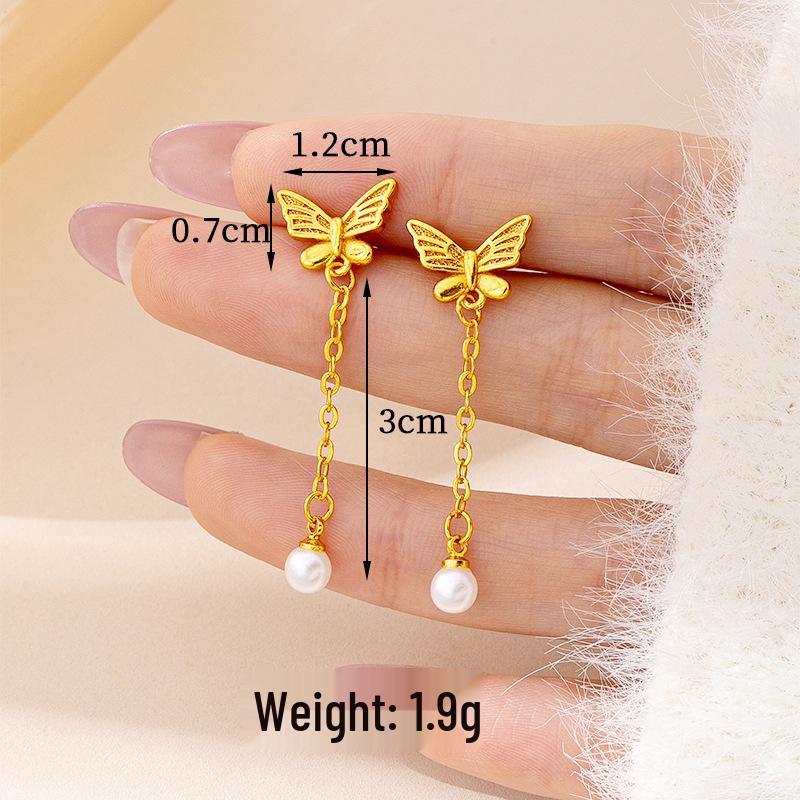 Cercei imitație aur nisipiu de înaltă calitate: Design cu ciucuri de lungă durată pentru femei, Accesorii din cupru transfrontaliere