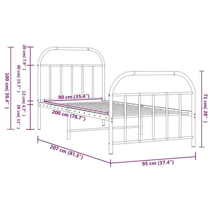 VidaXL Metal Bed Frame with Headboard-Footboard Black 90x200 Cm 353646