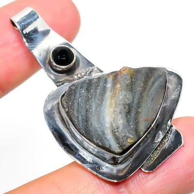 Natürlicher Wüstenrose-Druzy, Spinell-Edelstein, 925er Sterling-Silber-Anhänger, 5 cm, P0v36