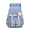 Studentský batoh s plyšovým přívěskem s kuličkou, více přihrádkami, velká kapacita, kostkovaný potisk, voděodolný, školní