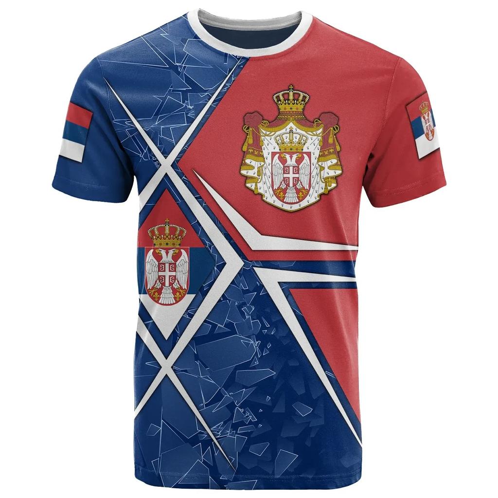 Koszulki Flaga Serbii Godło Narodowe Nadruk 3D Letnia Koszulka Moda Dziecięca Casual Chłopcy Dziewczęta Okrągły Dekolt Koszulka Top T-shirt Ubrania