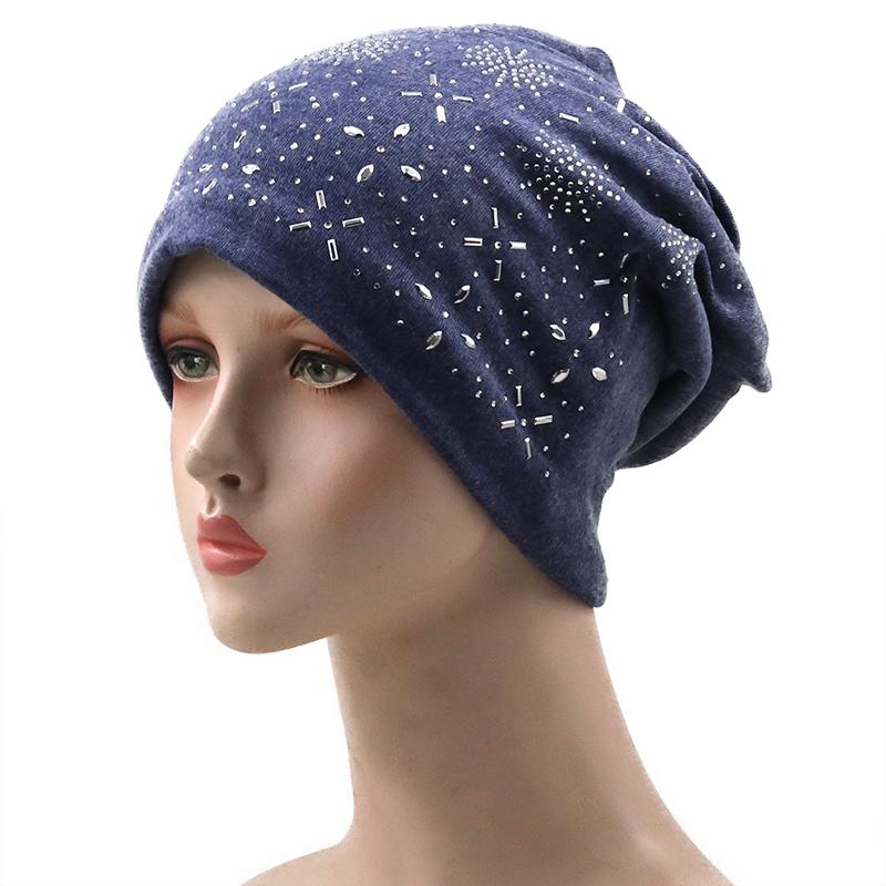 Girl Female Beanie Bonnet Autumn and Winter Caps Hip-hop Cap Flower Rhinestone Hats for Women Beanies Balaclava Womens Skullie 55-60CM