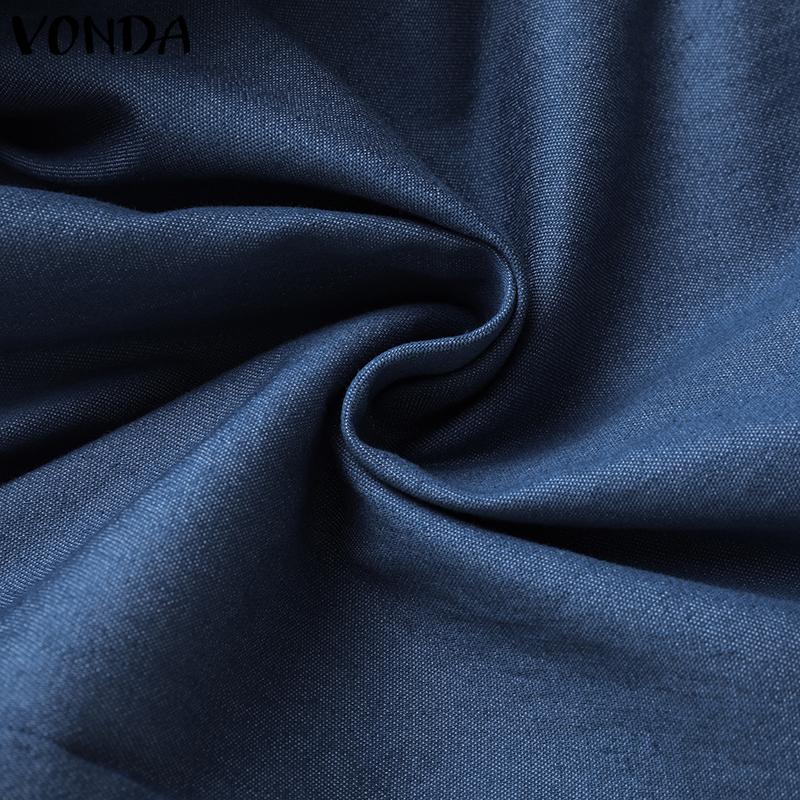 VONDA Damskie Letnie Bez Rękawów Zapinane na Zamek Dżinsowe Niebieskie z Paskiem w Talii Długie Kombinezony Ogrodniczki