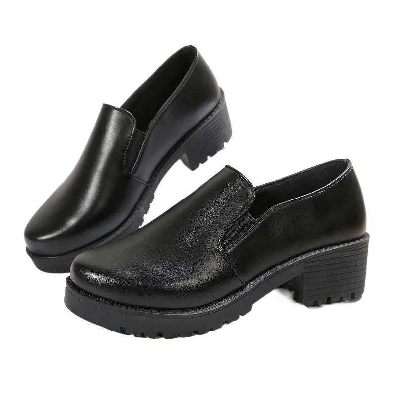 

2025 New Loafers Women s High Heels Round Toe Slip on Chunky Heels Pumps for Plus Size Versatile Daily & Office Ladies Shoes 42 чёрный