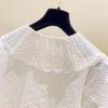 Camicia a maniche corte con colletto a bambola da donna taglie forti, estiva, in jacquard vintage