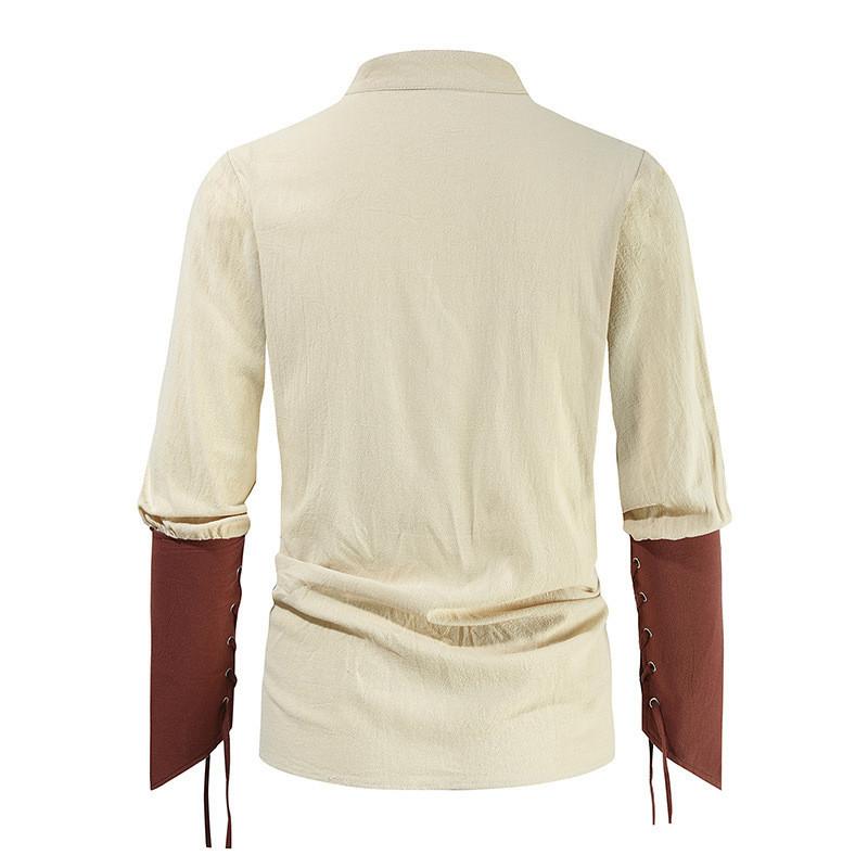 Casual Mens Cotton Stand Collar Shirt With Tie Closure For Summer Wear