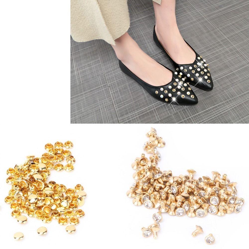 100pcs Silver & Gold Crystal Rivets Metal Material Double Cap Rivets  DIY Leather Craft