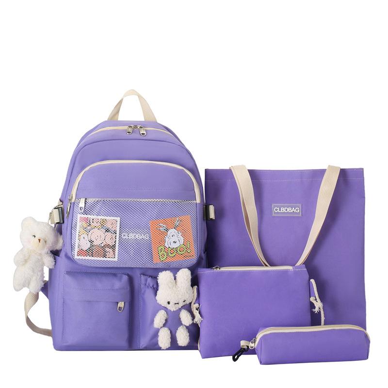 Canvas Student Backpack Four-piece Fashion Harajuku Junior High School Campus School Bag