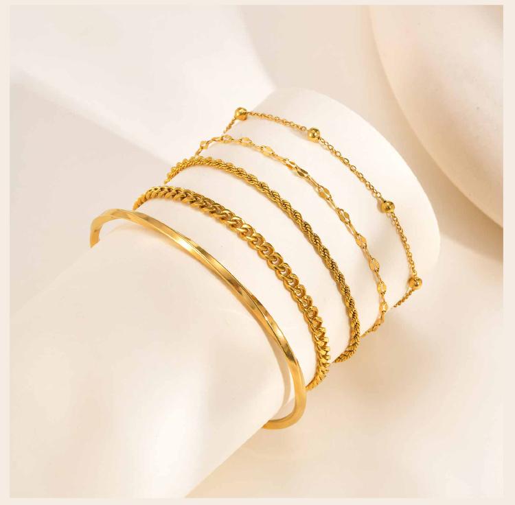 Gold Plated Thin Chain Bracelets for Women Stack, Cuff Bangle Bracelet Waterproof Jewelry Wholesale Dropshipping