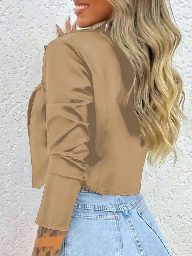 Women's Spring Autumn Chic Stand Collar Buttoned Blazer Short Jacket