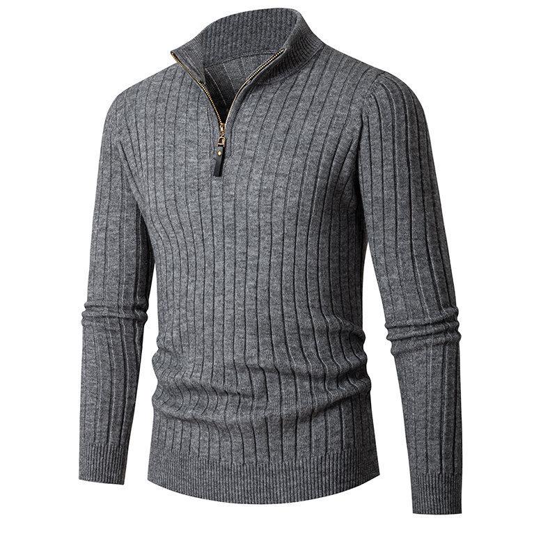 Autunno e Inverno Maglione da Uomo a Maniche Lunghe a Righe Verticali a Semicollo Alto con Fondo Zippato Maglione da Uomo