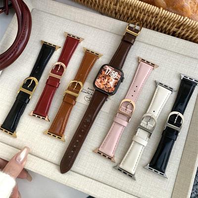 Leather D-Buckle Watch Strap for Apple iWatch Series 11, Huawei Fit4, Xiaomi 9Pro