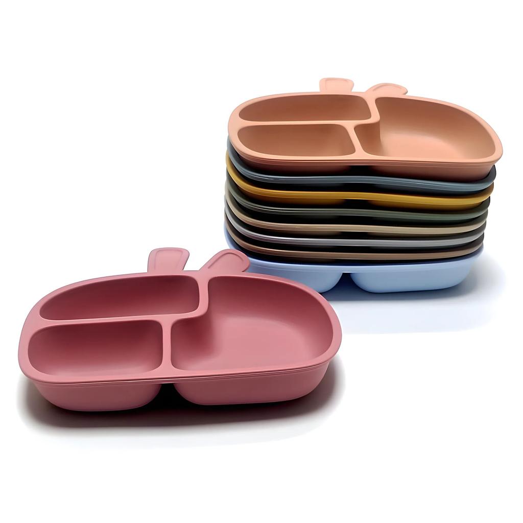 Non-Toxic Silicone Baby Dinner Plate Food Grade Baby Supplement Bowl Set Children'S Divided Dinner Plate Suction Cup One Piece