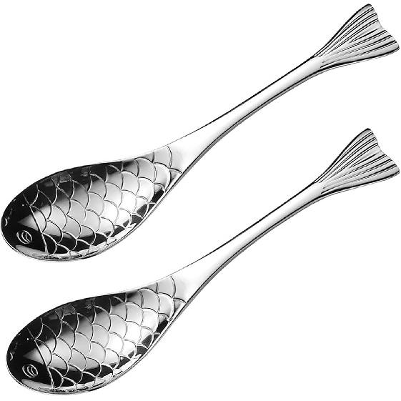 2 шт. 6,3 дюйма Ложка для рыбы 18/10(304) Столовые приборы из нержавеющей стали для супа, каши, десерта, хлопьев, риса(Серебряный)