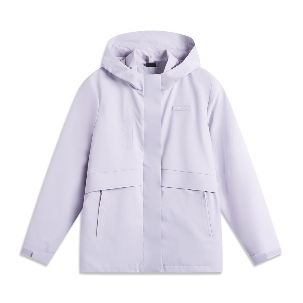 Li Ning Sports Trend Series Solid Color Hooded Three-In-One Fleece Long Sleeve Windbreaker Women Outerwear Sea-Salt-Purple AWBU024-4