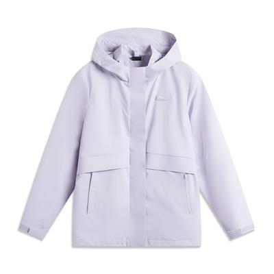 Li Ning Sports Trend Series Effen Kleur Capuchon Drie-In-Eén Fleece Lange Mouw Windjack Dames Bovenkleding Zeezoutpaars AWBU024-4