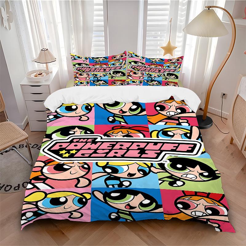 

3pcs bedding set Powerpuff Girls Includes 1 Comforter + 2 Pillowcases, Without Pillow Inserts, Soft Comfortable,a0910245 135x200cm