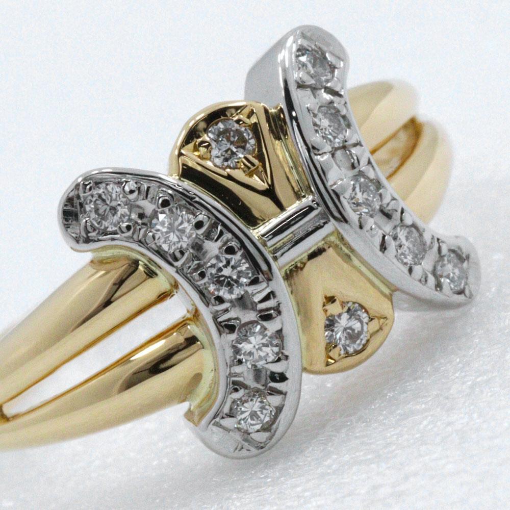 CELINE Macadam Ring K18 yellow gold/Pt900Platinum/diamond #5.8(US Size) 4.6g Women Used