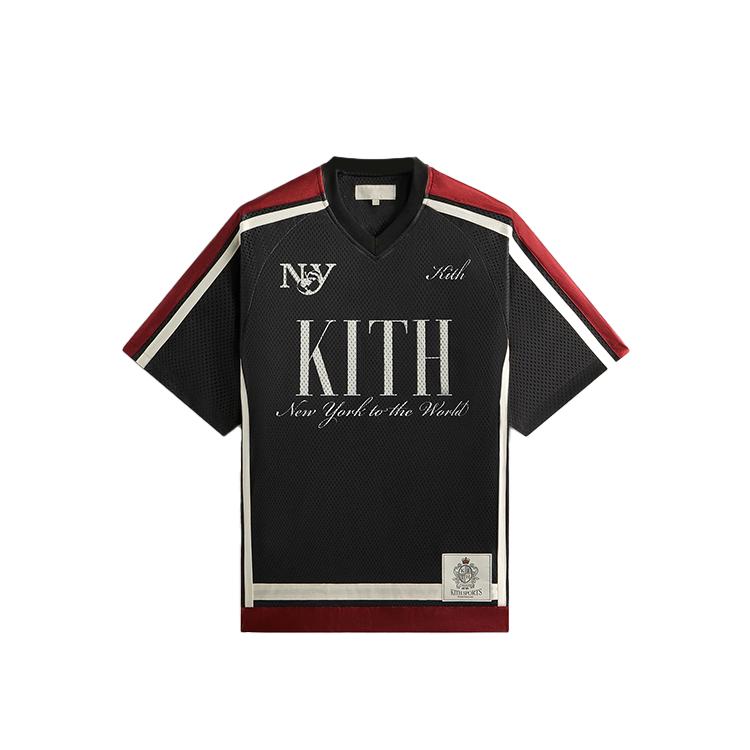 Kith 2025 Spring Collection Mesh Leon Casual Comfortable Versatile V-Neck Short Sleeve Jersey Men jersey Black KHM032703-001