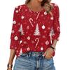 Women's Fashion Casual 3/4 Christmas Print Color Shirt Women's Round Neck Tops