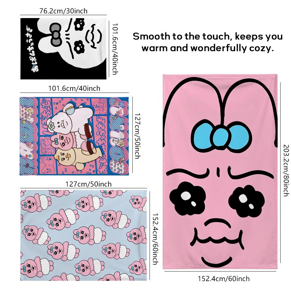 Throw Flannel Fluffy Cute Soft O-Opanchu Blanket Warm Skin-Friendly Bunny Cartoon Throw Usagi For Sofa Bed Office Nap Winter