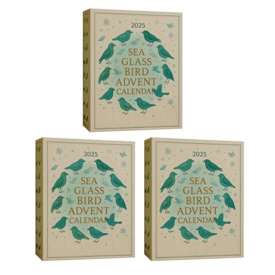 Meeresglas Vogel Adventskalender 2025 24-Tage Weihnachts-Countdown-Box mit Acryl-Vogelornamenten Einzigartiges Weihnachtsgeschenk für Naturliebhaber