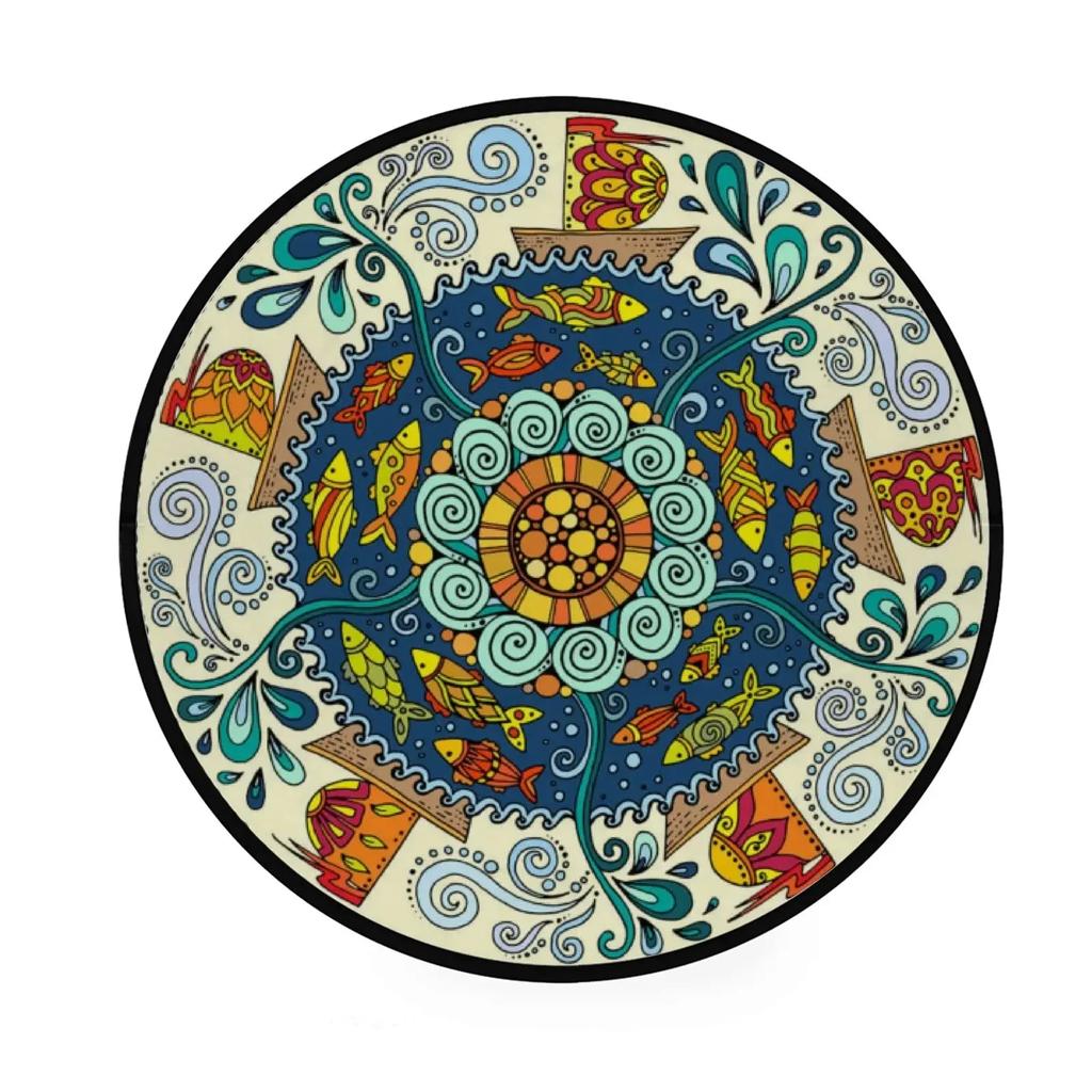 Abstraktní Boho Květinová Mandala Kulatý Koberec Exotický Květinový Kruh Koberec do Obývacího Pokojí Měkká Protiskluzová Podložka do Dětského Pokojí Vstupní Podlahová Rohož