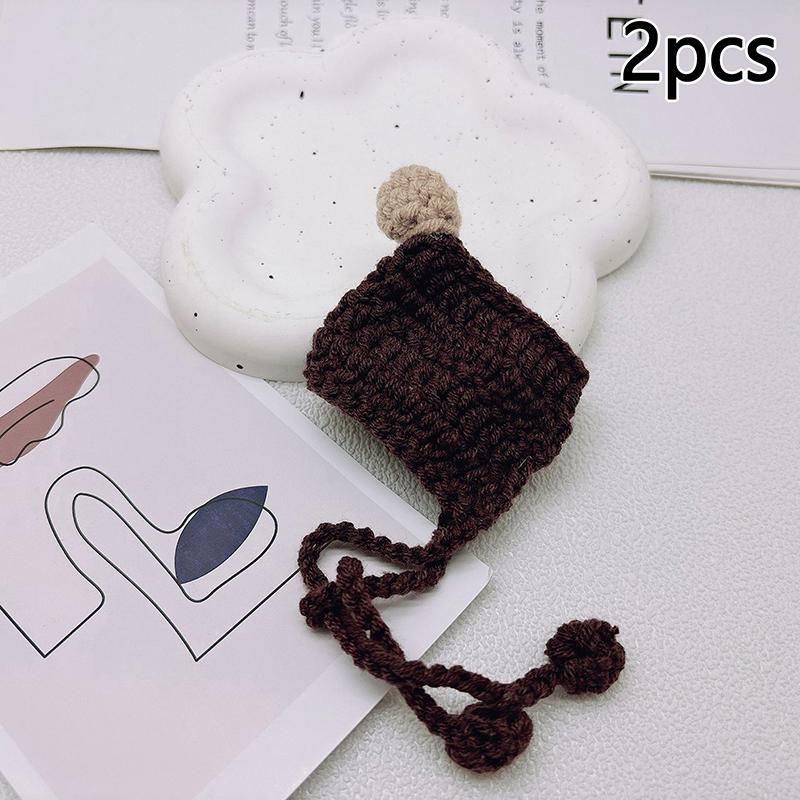 

2 шт. Милая кукольная шапочка для куклы с мини-ремешками, ручная работа, плетеные крючком, вязаные шерстяные головные уборы, сделай сам, кукольное украшение, игрушка для детей кофейный