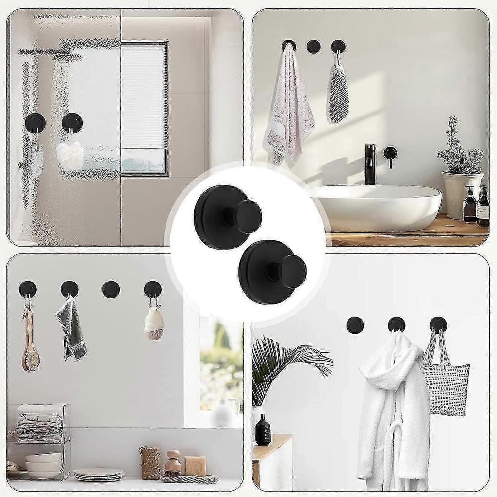 Roha Suction Cup Hooks 2-Pack, Extra Strong Towel Holder for Shower and Bathroom, Black, Versatile 2.0
